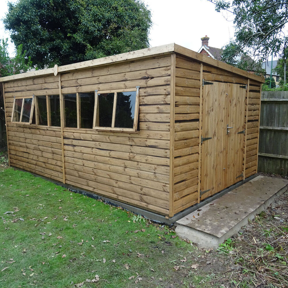 Completed 16 x 10 ft pent roof shed installed by Cordreys in West Sussex